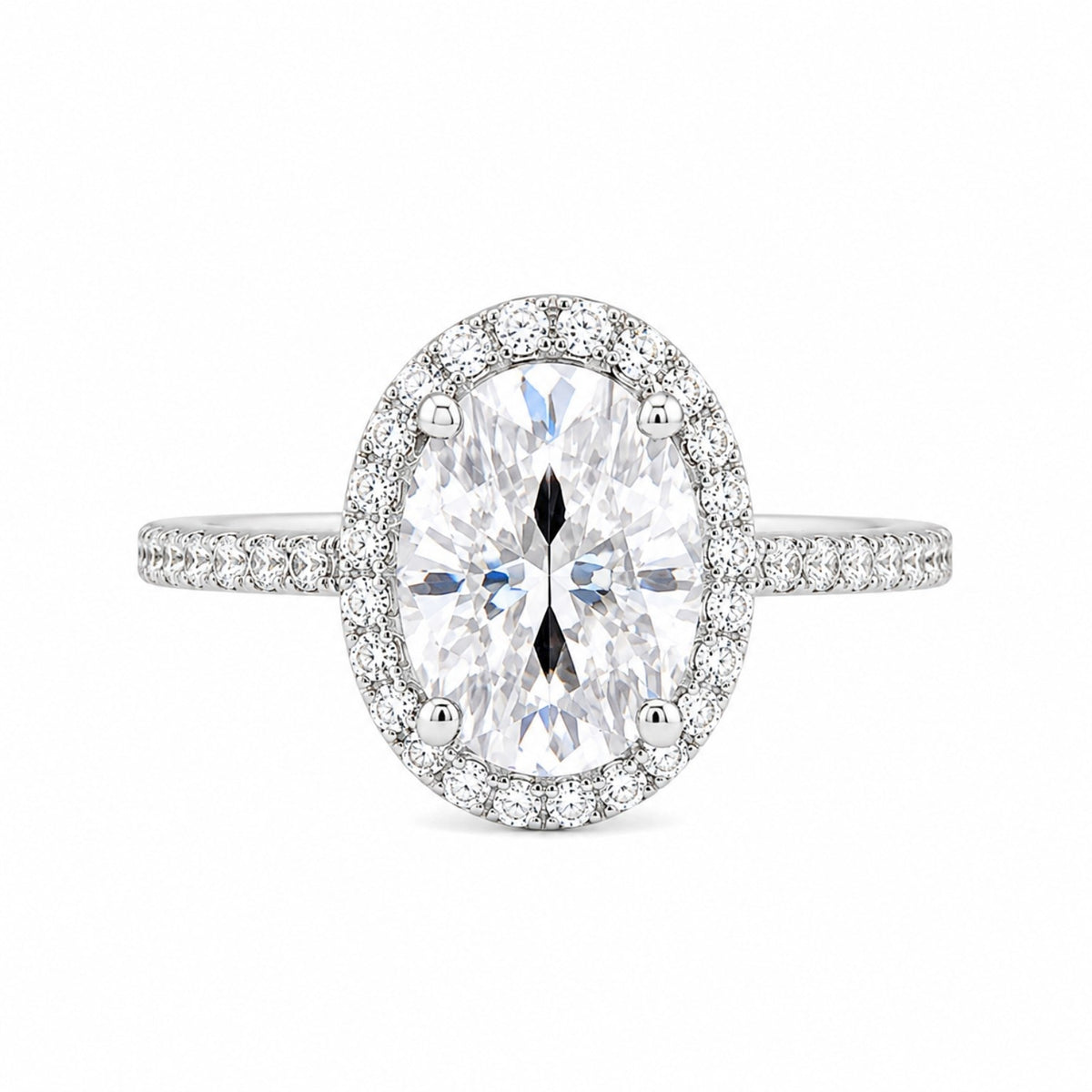 9ct  White Gold  Lab Grown Engagement Ring - 2ct Oval Halo