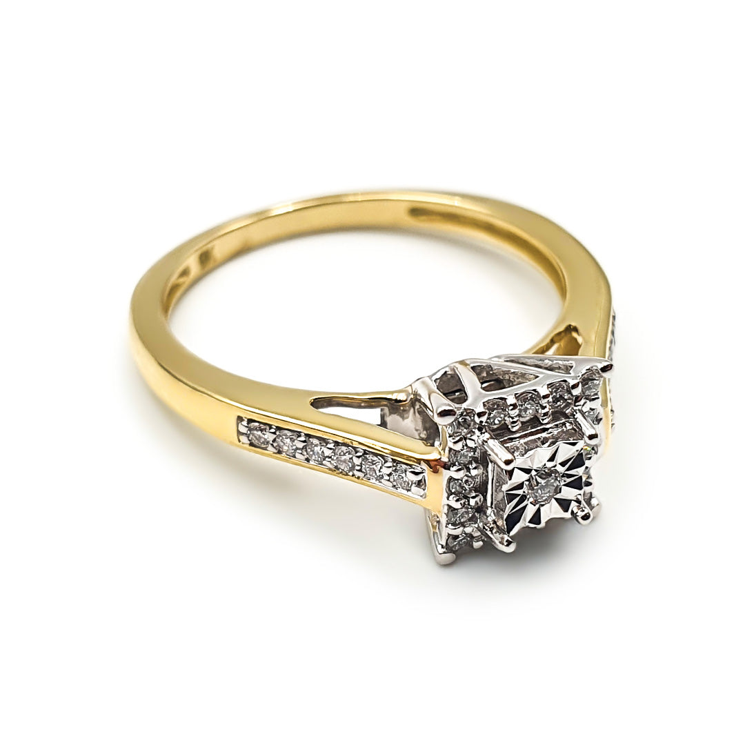 9ct Two-Toned Gold Diamond Cluster Engagement Ring