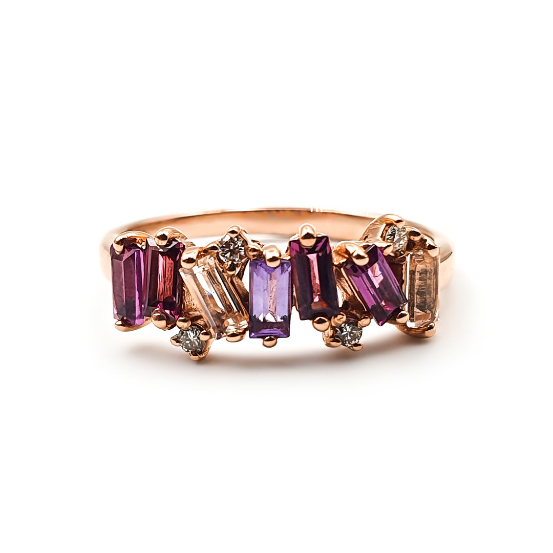 9ct Rose Gold Ladies Diamond and Baguette Semi-Precious Band The_Diamond_box_South_Africa