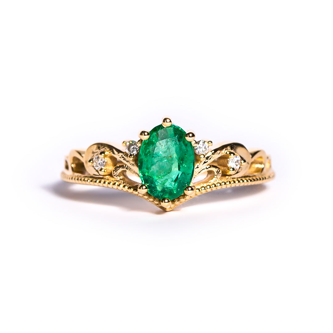 9ct Yellow Gold Ladies oval Emerald and Diamond Engagement Ring The_Diamond_box_South_Africa