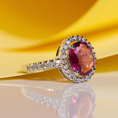 9ct White Gold Ladies Diamond and Rhodolite Halo Ring The_Diamond_box_South_Africa