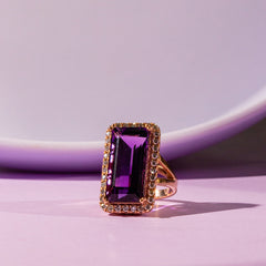 9ct Rose Gold 12ct Amethyst and Diamond Ring