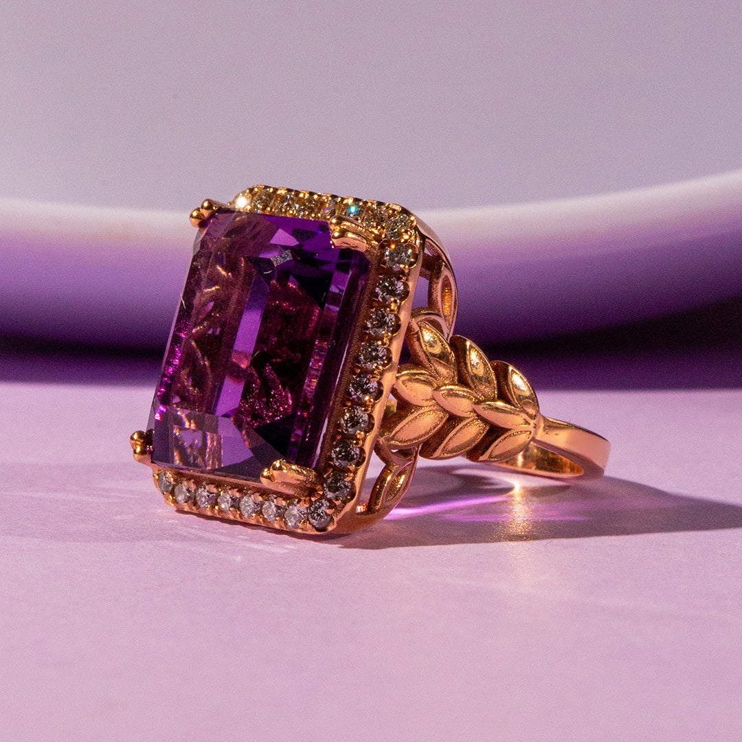 9ct Rose Gold 14ct Amethyst and Diamond Ring The_Diamond_box_South_Africa