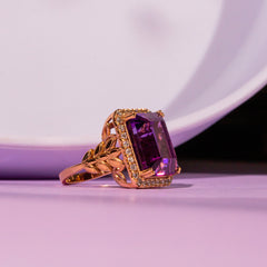 9ct Rose Gold 14ct Amethyst and Diamond Ring