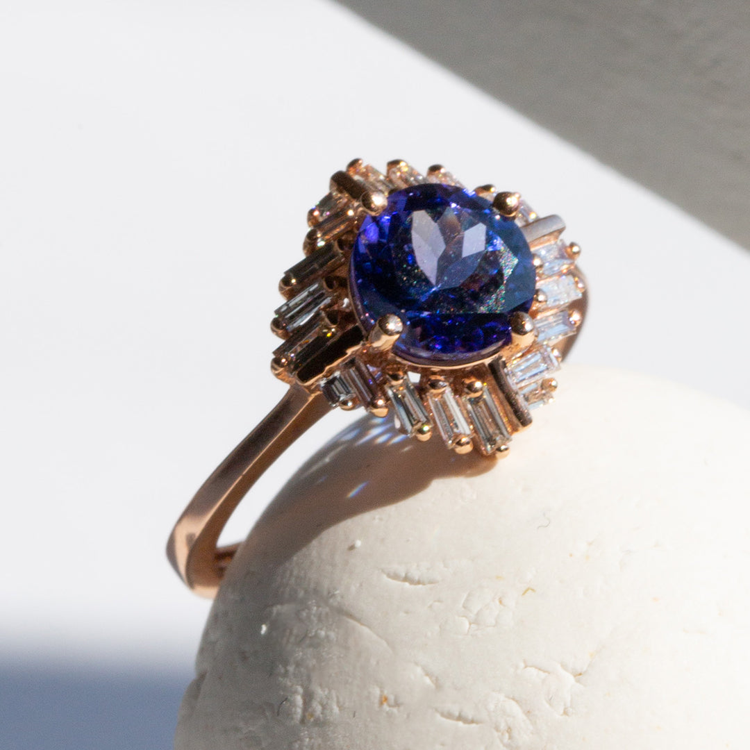9ct Rose Gold Ladies Tanzanite and Diamond Engagement Ring The_Diamond_box_South_Africa