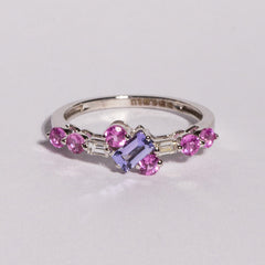 9ct White Gold Ladies Semi-Precious and Diamond Ring