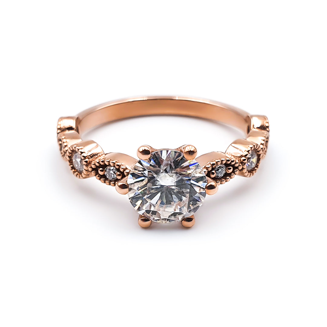 9ct Rose Gold Ladies 1ct Round Moissanite Accened Engagement Ring The_Diamond_box_South_Africa