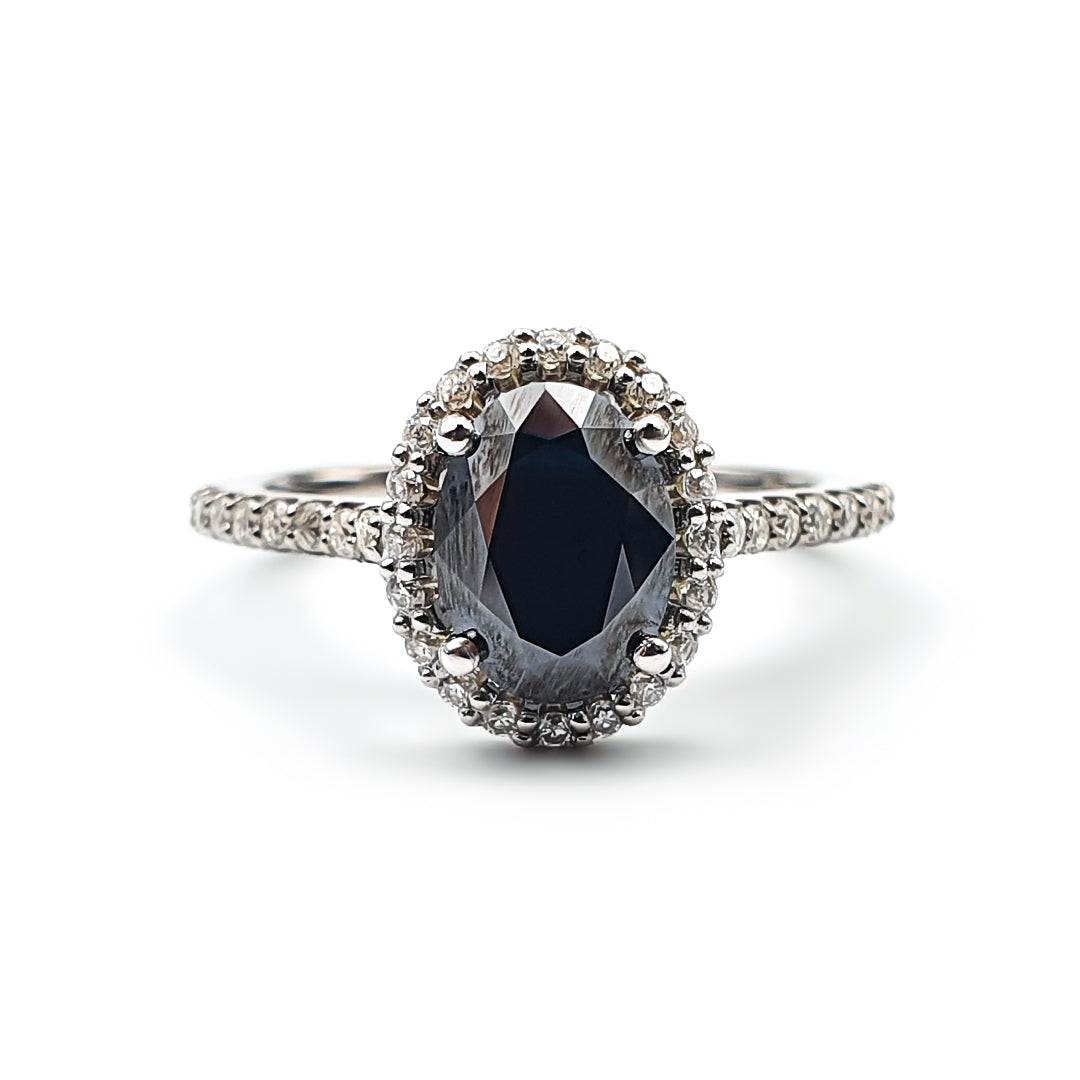 9ct White Gold Ladies 1,50ct Black Moissanite Halo Engagement Ring The_Diamond_box_South_Africa