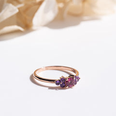 9ct Rose Gold Ladies Tourmaline and Amethyst Ring