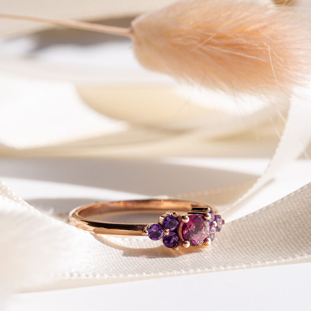 9ct Rose Gold Ladies Tourmaline and Amethyst Ring