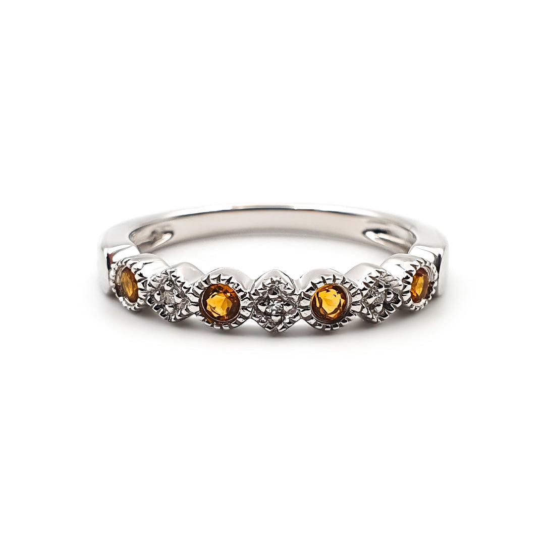 Sterling Silver Ladies Citrine and Diamond Band