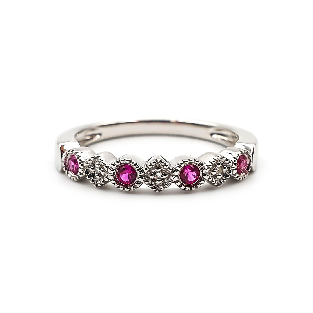 Sterling Silver Ladies Created Ruby and Diamond Band