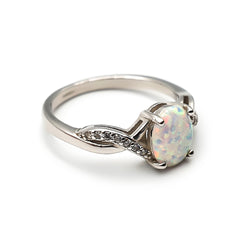 Sterling Silver Ladies White Gilson Opal Engagement Ring