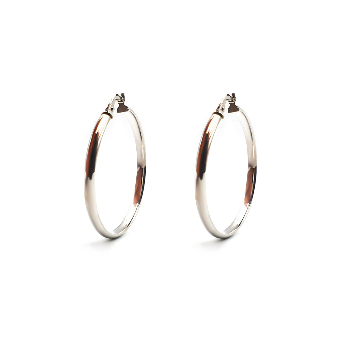9ct White Gold Ladies Hoop Earrings - 33mm
