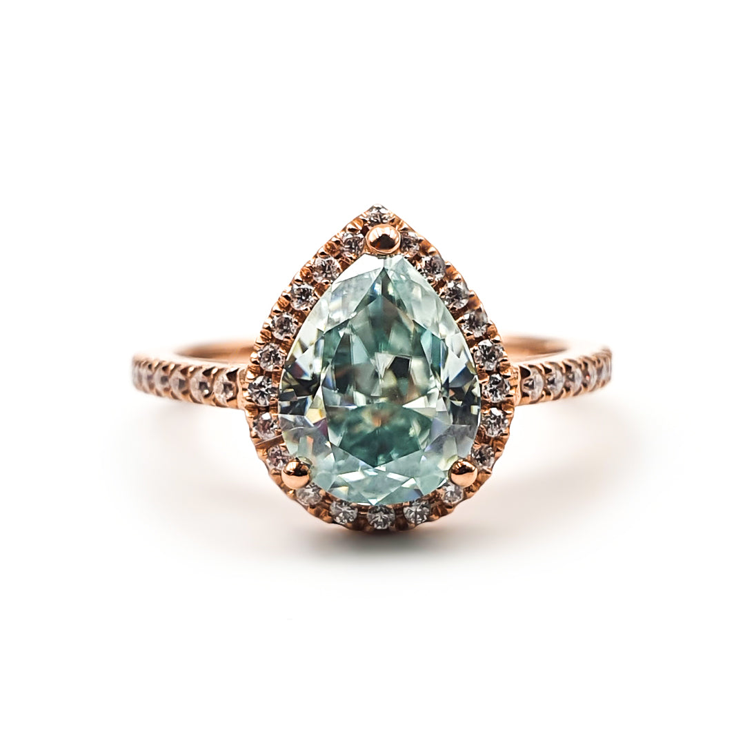 9ct Rose Gold Ladies 2,00ct Moissanite Halo Pear Engagement Ring The_Diamond_box_South_Africa
