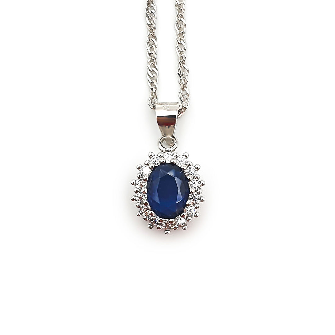 Sterling Silver Ladies Created Sapphire Pendant and Earring Set