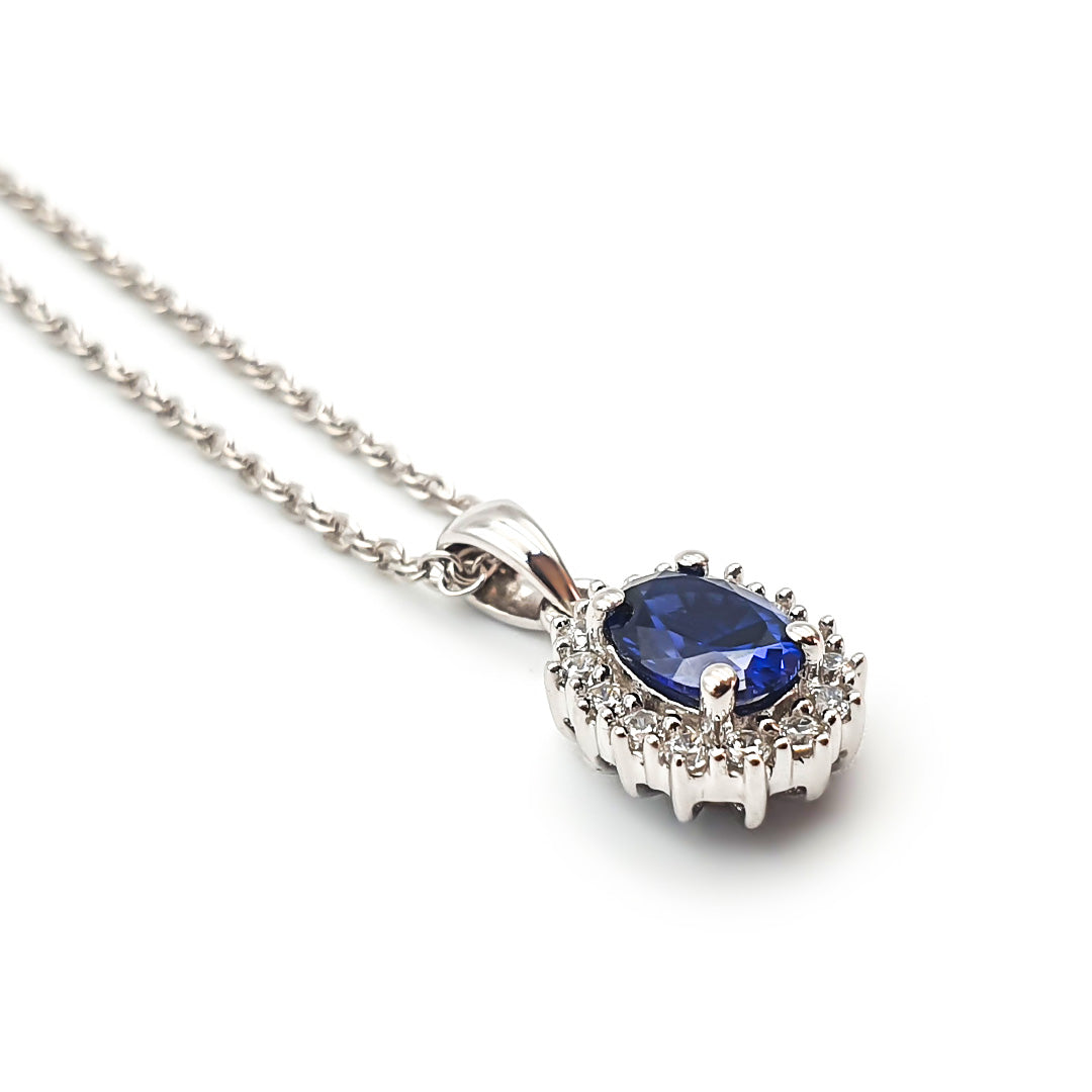 Sterling Silver Ladies Created Sapphire Pendant