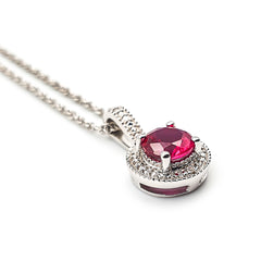 Sterling Silver Ladies Created-Ruby Halo Pendant