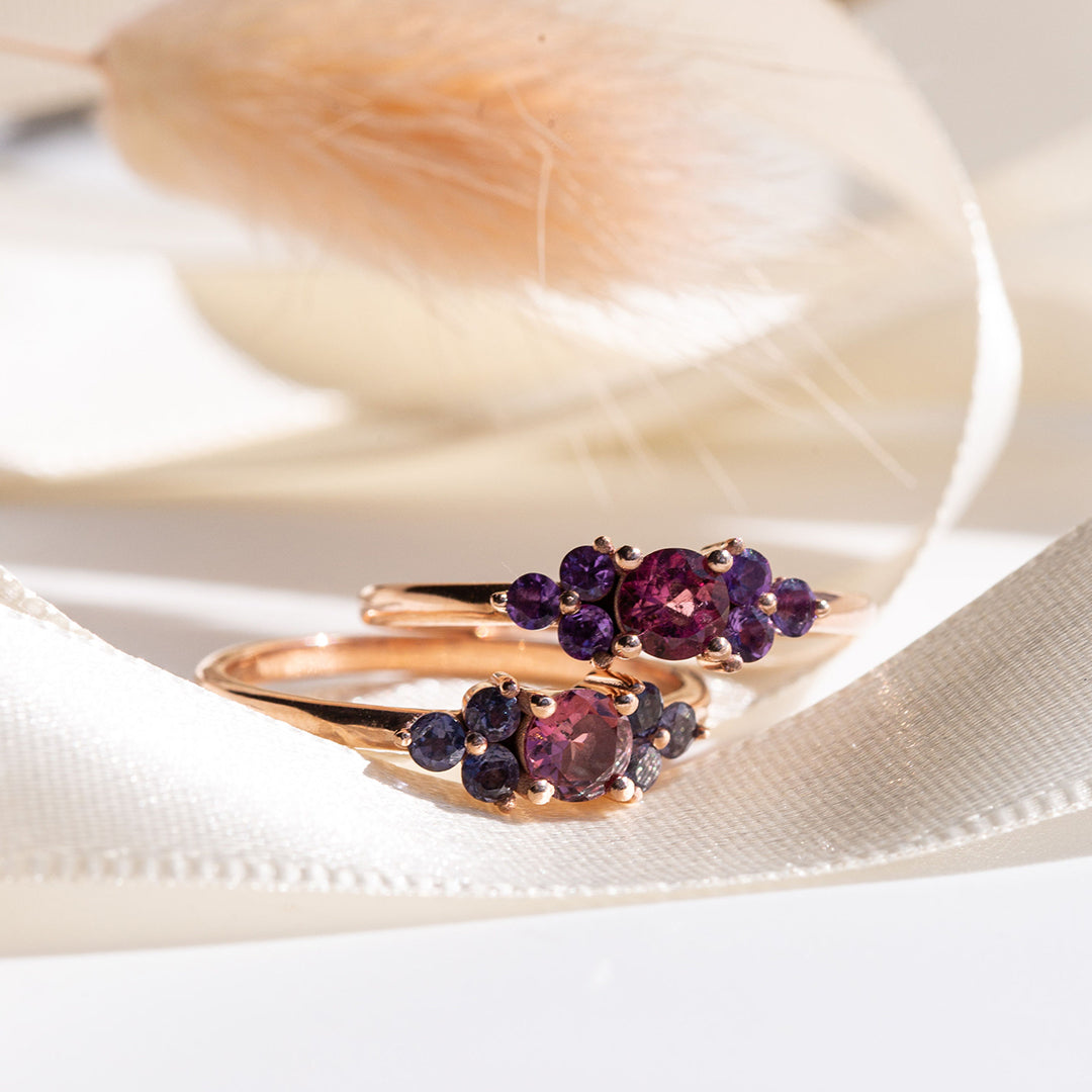 9ct Rose Gold Ladies Tourmaline and Amethyst Ring