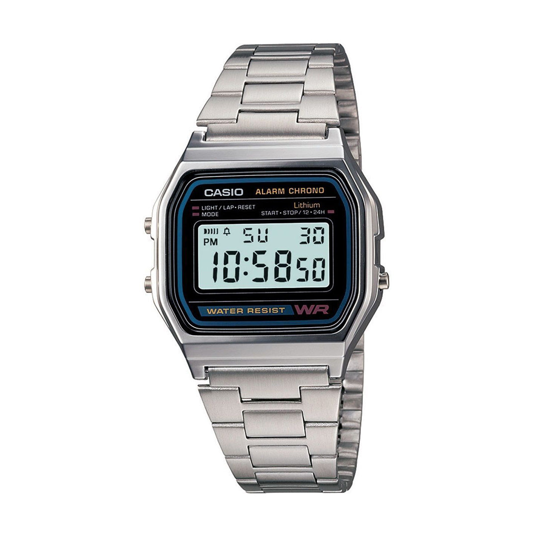 Casio Retro Silver Alarm Chrono Watch - A158WA-1df