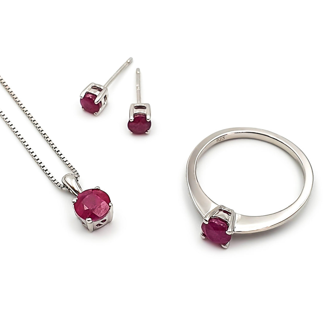 Sterling Silver Ladies Ruby Stud Earrings